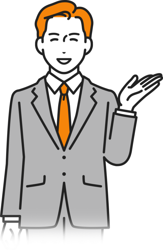 男性が手で指し示している